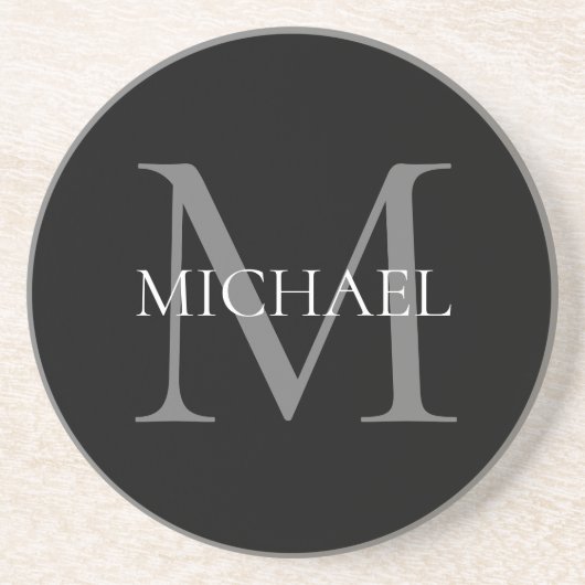 Gepersonaliseerd monogram en naam zwart zandsteen onderzetter (Voorkant)