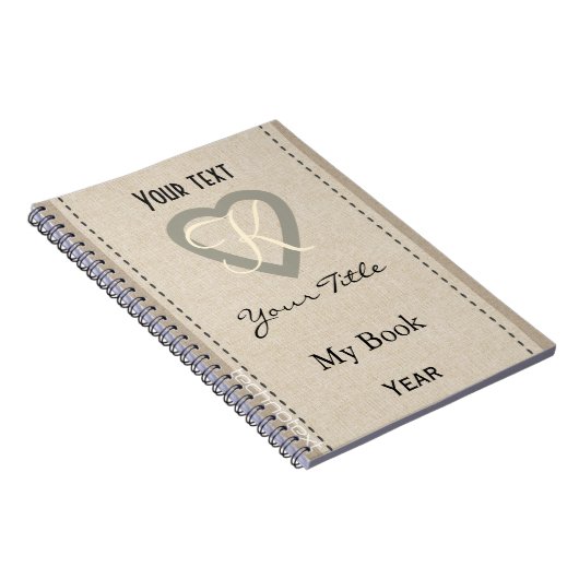 Gepersonaliseerd monogram enkelvoudig hart notitieboek (Rechterzijde)