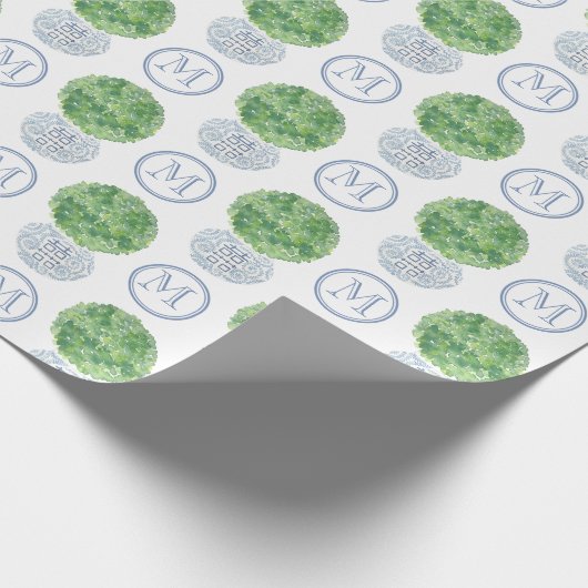 Gepersonaliseerd Monogram Evergreen Topiary Ginger Cadeaupapier (Hoek)