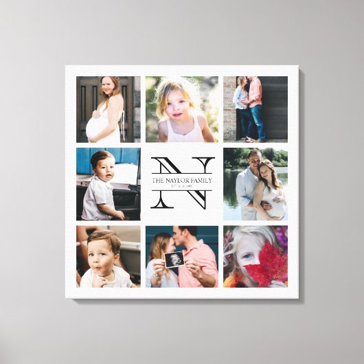 Gepersonaliseerd Monogram Familie 8 Fotocollage Canvas Afdruk (Voorkant)