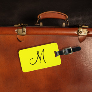 Gepersonaliseerd monogram fluorescerend geel bagagelabel