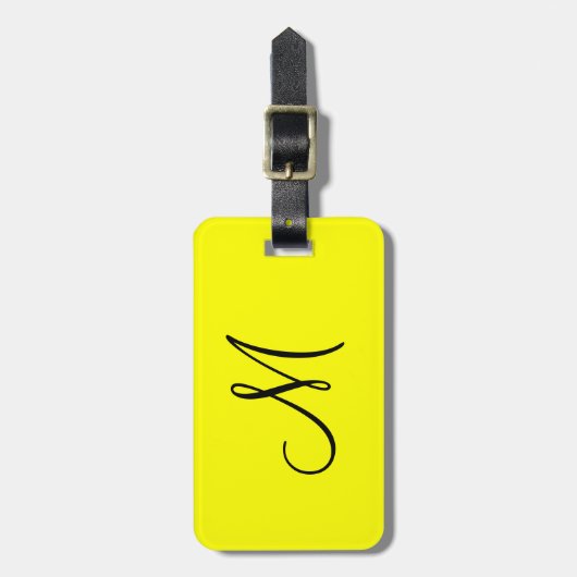 Gepersonaliseerd monogram fluorescerend geel bagagelabel (Voorkant verticaal)