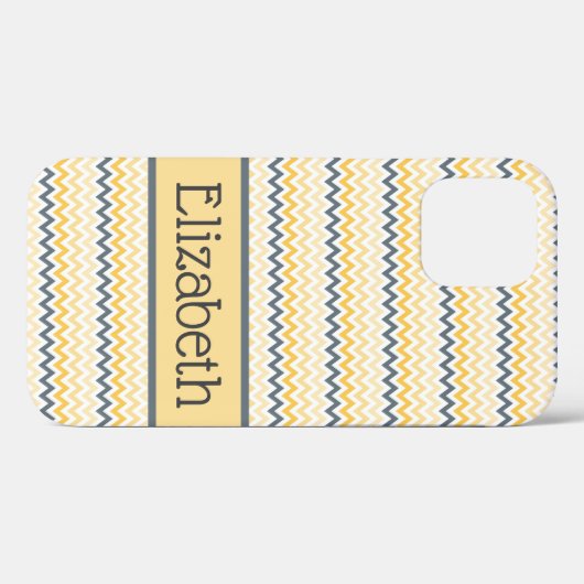 Gepersonaliseerd monogram Geel Gray Chevron Case-Mate iPhone Case (Achterkant (horizontaal))