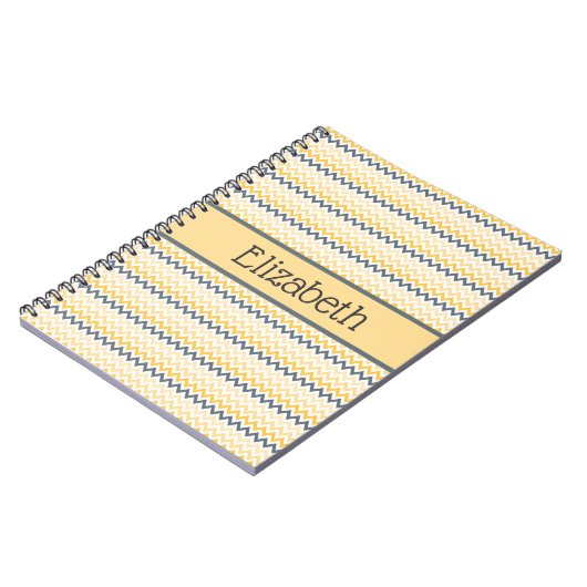 Gepersonaliseerd monogram Geel Gray Chevron Notitieboek (Linkerzijde)