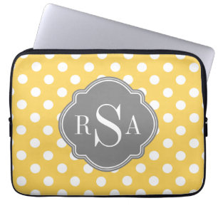 Gepersonaliseerd monogram geel pokkenpatroon laptop sleeve