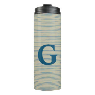 Gepersonaliseerd monogram gestreept neutraal blauw thermosbeker