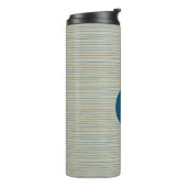 Gepersonaliseerd monogram gestreept neutraal blauw thermosbeker (Gedraaid links)