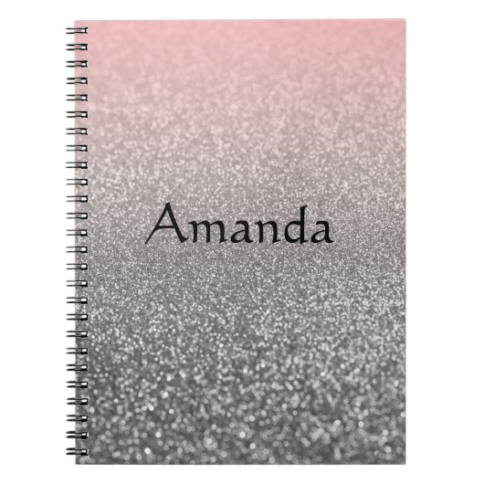 Gepersonaliseerd monogram  glitter schitterend roz notitieboek (Voorkant)
