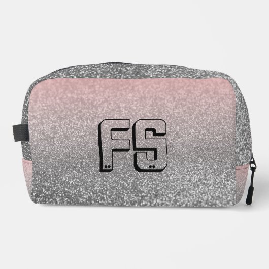Gepersonaliseerd monogram  glitter schitterend roz toilettasje (Voorkant)
