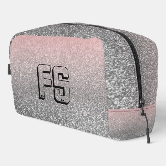 Gepersonaliseerd monogram  glitter schitterend roz toilettasje (Rechterhoek)