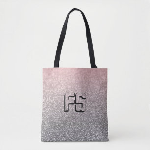 Gepersonaliseerd monogram  glitter schitterend roz tote bag