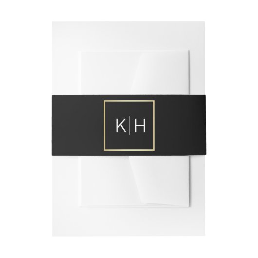 Gepersonaliseerd monogram Gold Lijst Black Wedding Uitnodigingen Wikkel (Voorkant Voorbeeld)