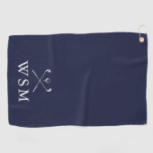 Gepersonaliseerd monogram Golf Clubs Navy Blue Golfhanddoek (Horizontaal)