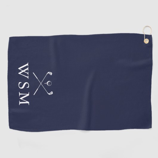 Gepersonaliseerd monogram Golf Clubs Navy Blue Golfhanddoek (Horizontaal)