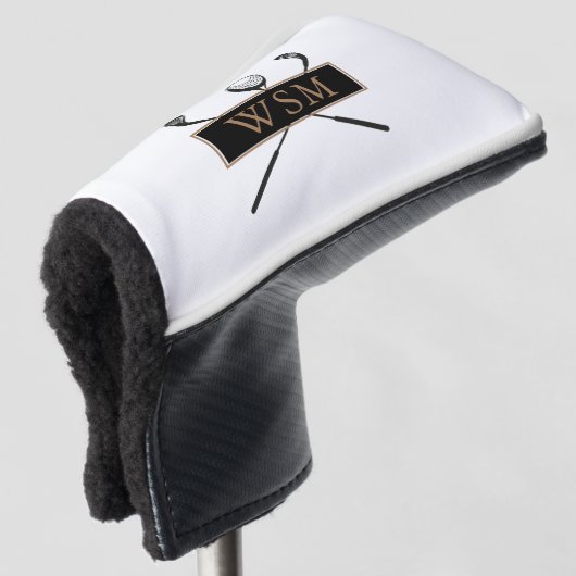 Gepersonaliseerd Monogram Goud en Zwart Stijlvol Golfheadcover (3/4 voorkant)