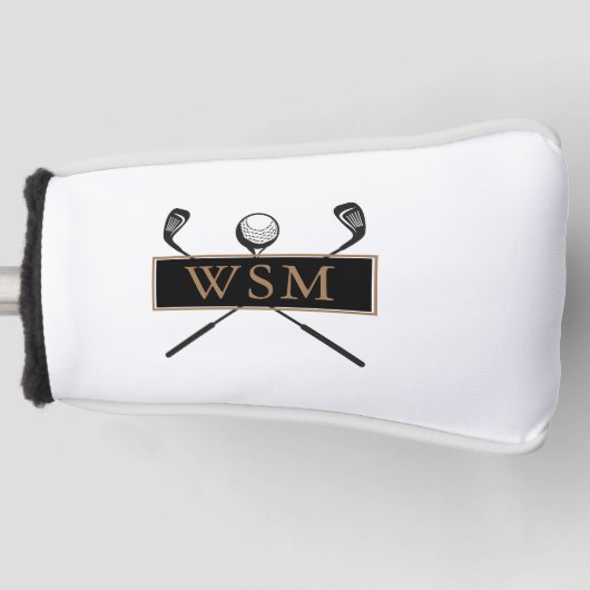 Gepersonaliseerd Monogram Goud en Zwart Stijlvol Golfheadcover (Voorkant)