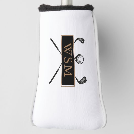 Gepersonaliseerd Monogram Goud en Zwart Stijlvol Golfheadcover (Draai 90)