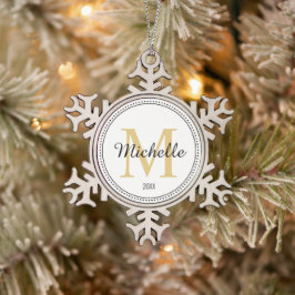 Gepersonaliseerd monogram goud tin sneeuwvlok ornament