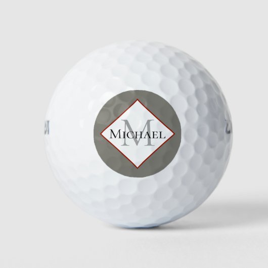 Gepersonaliseerd Monogram Gray Red Golf Balls Golfballen (Voorkant)