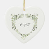 Gepersonaliseerd Monogram Greenery Wedding Keramisch Ornament (Achterkant)