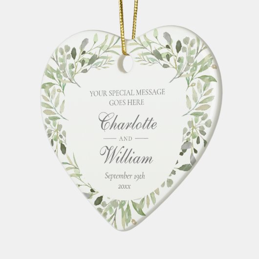 Gepersonaliseerd Monogram Greenery Wedding Keramisch Ornament (Links)
