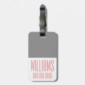 Gepersonaliseerd monogram grijs en koraal bagagelabel (Achterkant verticaal)