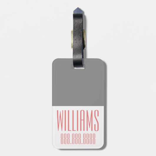 Gepersonaliseerd monogram grijs en koraal bagagelabel (Achterkant verticaal)