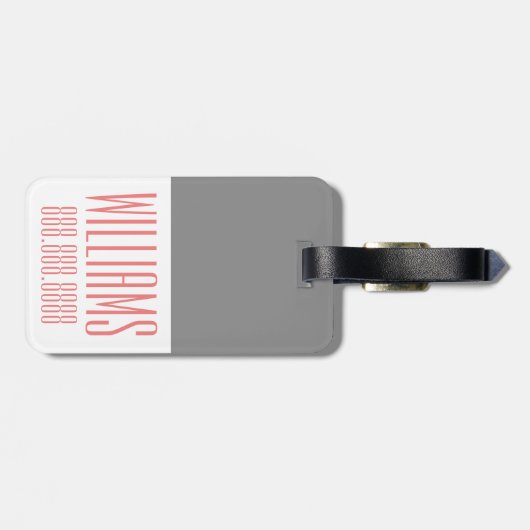 Gepersonaliseerd monogram grijs en koraal bagagelabel (Achterkant horizontaal)