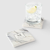 Gepersonaliseerd Monogram Grijs & Wit Marmer Stenen Onderzetter (Zijkant)