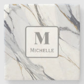 Gepersonaliseerd Monogram Grijs & Wit Marmer Stenen Onderzetter (Voorkant)