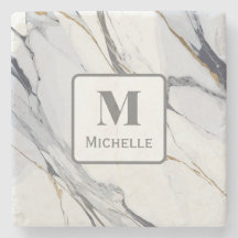 Gepersonaliseerd Monogram Grijs & Wit Marmer