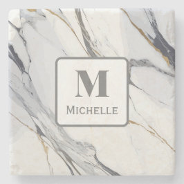 Gepersonaliseerd Monogram Grijs & Wit Marmer Stenen Onderzetter