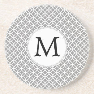 Gepersonaliseerd monogram grijze ringen patroon zandsteen onderzetter