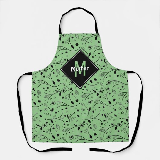 Gepersonaliseerd | Monogram | Groen | Bloemen | MO Schort (Voorkant)