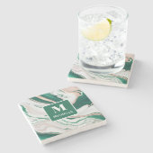 Gepersonaliseerd Monogram Groen & Goud Marmer Stenen Onderzetter (Zijkant)