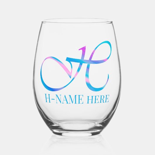 Gepersonaliseerd Monogram "H" Naam Abstract Spring Wijnglas Zonder Voet (Voorkant)