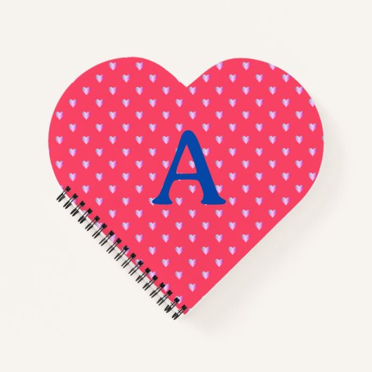 Gepersonaliseerd monogram harten Patroon Hot Pink Notitieboek (Voorkant)