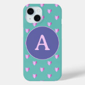 Gepersonaliseerd Monogram Hartpatroon Lila Blauwgr Case-Mate iPhone Case (Achterkant)