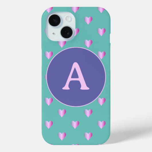 Gepersonaliseerd Monogram Hartpatroon Lila Blauwgr Case-Mate iPhone Case (Achterkant)