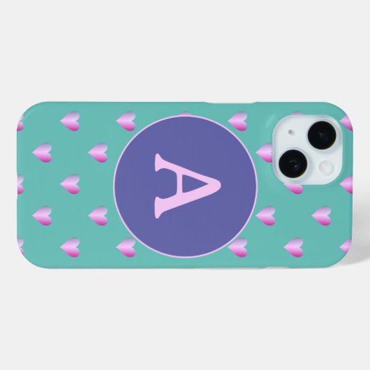 Gepersonaliseerd Monogram Hartpatroon Lila Blauwgr Case-Mate iPhone Case (Achterkant (horizontaal))