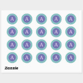 Gepersonaliseerd Monogram Hartpatroon Lila Blauwgr Ronde Sticker (Vel)