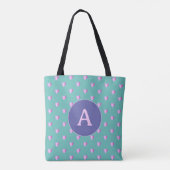 Gepersonaliseerd Monogram Hartpatroon Lila en Blau Tote Bag (Achterkant)