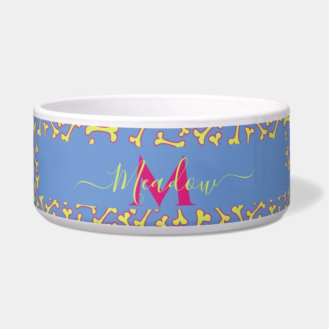 Gepersonaliseerd Monogram Hondenbot Cartoon Groot  Voerbakje (Voorkant)