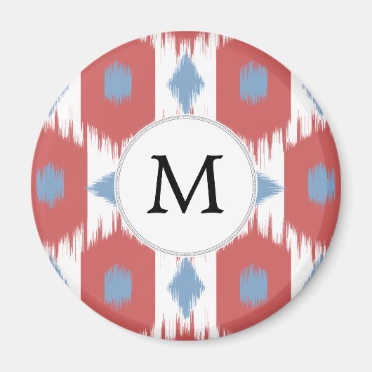 gepersonaliseerd monogram Ikat rood en blauw Magneet (Voorkant)