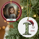 Gepersonaliseerd monogram in kerstversiering keramisch ornament