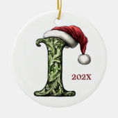 Gepersonaliseerd monogram in kerstversiering keramisch ornament (Voorkant)