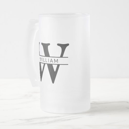 gepersonaliseerd monogram initiaal & naam eenvoudi matglas bierpul (Voorkant links)