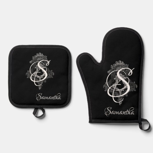 Gepersonaliseerd monogram Initiaal Ovenwant & Pannenlap Set (Voorkant)