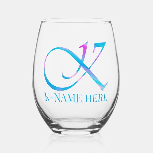 Gepersonaliseerd Monogram "K" Naam Abstract Spring Wijnglas Zonder Voet (Voorkant)
