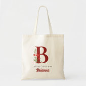 Gepersonaliseerd monogram kerstcadeau tote bag (Voorkant)